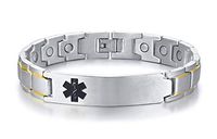 XUANPAI Personalized Custom Engraving Stainless Steel ID Identity Magnet Therapy Medical Alert ID Bracelet(Sliver+Black)