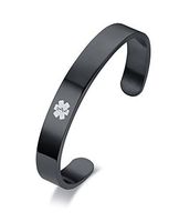 VNOX Free Engraving Stainless Steel Medical Alert ID Cuff Bracelet for Men Women,Black,8 Inche
