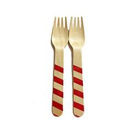 Disposable Wooden Forks with Red Stripes - Fork 158 Red Striped Pattern, 6" (Pack of 48)