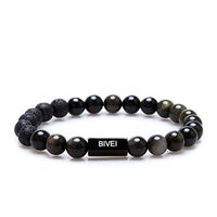 Bivei Black Lava Rock Stone Bead Bracelet-Aromatherapy Essential Oil Diffuser Bracelet-Meditation Stress Relief Gemstone Bracelet(Golden Obsidian)