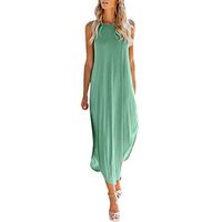 COOKI Women Dresses Casual Loose Sleeveless Oversized Split Maxi Dress Summer Beach Long Dress Plus Size Dress Green