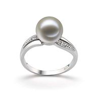 Caroline White 9-10mm AAAA Quality Freshwater 14K White Gold Cultured Pearl Ring For Women - Size-7