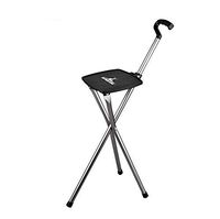 LshkyGZH Black Aluminum Folding Walking Stick Stool, Comfortable Non-Slip Handle Walking Cane Chair Massage Adjustable Portable Fishing Rest Stool for Elderly
