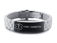 VNOX Type 1 Diabetes Medical Alert ID Grey Silicone Rubber Stainless Steel Adjust Bracelet Wristband