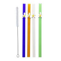 DOCTORBEE Straight Glass Drinking Straws 12MM 9" Sunflower Straw for Smoothie Milk Coffee Set of 4 Capitalized With a Brush Clear Blue Green Amber