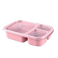 LLguz Lunch Container Box - Wheat Straw Bento 3 Compartment Meal Storage Lunch Food Organizer Case for Kids Adult Picnic