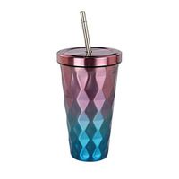ZHENQ Ice Coffee Cup with Straw Cup Double Stainless Steel Vacuum Flask Strong and Durable, Cup Mug Gradient Diamond Cup (Color : C)