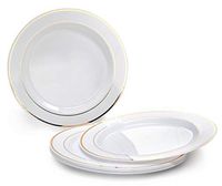 " OCCASIONS" 240 Plates Pack, Heavyweight Disposable Wedding Party Plastic Plates (9'' Luncheon Plate, White & Gold Rim)