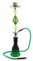 Freddy 1 Hose Hookah 24" Matte Finish Flame Design Glass Vase Complete Set Shisha W/Carrying Box (Green)