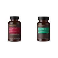 Amazon Elements Coenzyme Q10, 100mg, Black Pepper Extract 5mg, 120 Softgels, 4 Month Supply & Biotin 5000 mcg, Vegan, 130 Capsules (4 Month Supply)