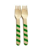 Perfect Stix Striped Forks 158 36-Green Printed Wooden Forks with Green Stripes Pattern, 6" (Pack of 36)