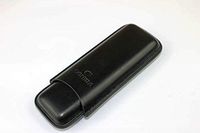 Black Leather Cigar Case 2 Cigar Sets + Stainless Steel Cigar Cutter (Black)