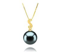 Gisela Black 10-11mm AAA Quality Tahitian 14K Yellow Gold Cultured Pearl Pendant For Women