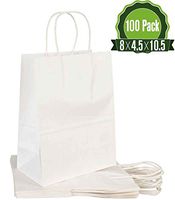 8 X 4.5 X 10.5 White Kraft Paper Gift Bags Bulk with Handles [100Pc]. Ideal for Shopping, Packaging, Retail, Party, Craft, Gifts, Wedding, Recycled, Business, Goody and Merchandise Bag (Twist Handles)