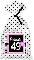 CakeSupplyShop Item#PGB-050 Happy 49th Birthday Pink w. Black Polka Dot Party Favor Bags with Ties -12pk