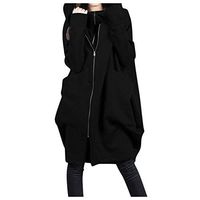 ✿ HebeTop ✿ Women's Loose Coat Zip Hoodie Cardigan Jacket Long Coat with Pocket Black