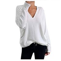 SADUORHAPPY Women's Casual Long Sleeve Solid Soft V-Neck T-Shirt Tops Knit Tops Blouse Pullover White