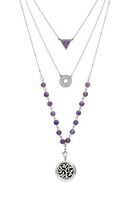 Silver and Amethyst Essential Oil Diffuser Necklace, Multi-Layer chain 6mm bead; Silver 25mm locket; 9 Colored Diffuser Pads, Velvet Bag - 48cm/18.9", 58cm/22.8", 68cm/26.8", 6mm bead