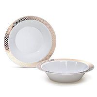 " OCCASIONS" 40 Bowls Pack, Heavyweight Disposable Wedding Party Plastic Bowls (14oz Soup Bowl, Celebration White & Gold)