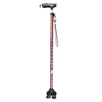 Crutches Olds Rotating Four-Leg Retractable Crutch Multi-Function Anti-Skid Cane Outdoor Walking Stick (Color : Red, Size : 76cm)