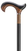 Styrated Hand Carved Derby Handle Walnut and Black Walking Cane