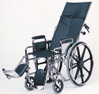 Wheelchair -18" Seat Width Reclining Wheelchair Detachable desk arm with padded armrest. Detachable elevated leg rests. Anti tip device. Multiple position reclining back. Weight capacity: 250