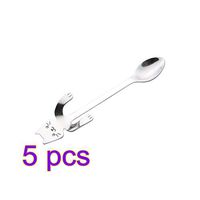 Stainless Steel Spoons BESTOMZ Kitten Design Hanging Cup Spoon Coffee Tea Spoons 5pcs (Silver)