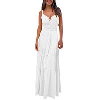 Women's Dresses - Sexy V Neck Spaghetti Strap Floral Printed Split Midi Dress Backless Long Beach Party Maxi Dress White