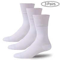 Forcool Diabetic Cotton Socks White, Men's Women's Dry Fit Cushioned Better Circulation Crew Socks with Non Binding Loose Top Seamless Toe, Seamless Toe, 3 Pairs Medium