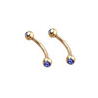2X 16G 1.2mm Gold Surgical Steel Gem Ball Barbell Curved Eyebrow Ring Bar Tragus Beauty For gift Jewerly Unique Creative Elegant Cheap | Colors - dark blue gem