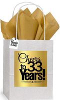33rd Cheers Birthday/Anniversary White and Gold Themed Small Party Favor Gift Bags Tags -12pack