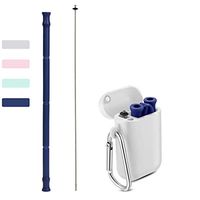 FRSWAY Reusable Silicone Collapsible Straws Portable Drinking Straw with Carrying Case and Cleaning Brush, BPA Free(Deep sea blue)