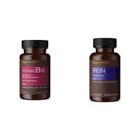 Amazon Elements Vitamin B12 Methylcobalamin 5000mcg, 65 Berry Flavored Lozenges, 2 Month Supply & Iron 18mg, Vegan, 195 Capsules, 6 Month Supply