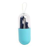Reusable Silicone Drinking Straws Foldable Silicone Straws with Case Food Grade Drinking Straws with Cleaning Brush and Case for Toddlers 20oz or 30 oz Tumbler 1PC (Blue)