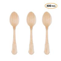 100% Compostable Disposable Spoons 400 Pcs - Eco-Friendly Birch Wood Spoons - 7.5" Biodegradable Heavy Duty Spoon Set - Wooden Silverware Cutlery Utensils for Wedding, Birthday Party & All Occasions