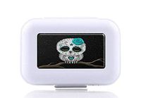 JWDCC Pill Box Case - Decorative Boxes - Sugar Skull Owl Pattern- Pocket Medicine Tablet Holder Organizer Case Pill Box for Purse - Compact 8 Compartment