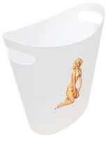 New! 2 Gallon Slim Style Wastebasket in a White Plastic Finish That Features Your Choice of a Novelty Theme Logo and a Free Trash Can Liner! (Pin Up Girl)