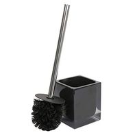 Bath Bliss Free Standing Infused Cube Design Toilet Brush & Holder Set, Weighted Base, Decorative, Black