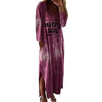 Women's Dress Long Sleeve Letter Printed Casual Maxi Dresses Crewneck Beach Tops Blouse with Pocket