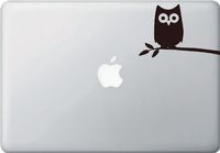 Night Owl on Branch - Design 2 - Vinyl Decal Sticker (4.75" w x 3" h) (Black)