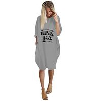 Womens Plus Size Loose Tops Dress Crew Neck Casual Long Sleeve Pocket Dress Hippie Baggy Party Club Beach (Gray, S)