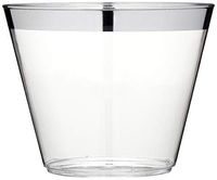Plastic Cups 9 Oz Clear Plastic Cups Tumblers Variable Colored Rimmed Cups Fancy Disposable Elegant Party Cups (Silver, 100)