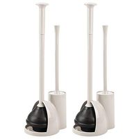 mDesign Modern Slim Compact Freestanding Plastic Toilet Bowl Brush Cleaner and Plunger Combo Set Kit with Holder Caddy for Bathroom Storage and Organization - Covered Lid Brush, 2 Pack - Cream