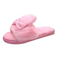 Theoylos Women's Soft Plush House Slippers Cross Band Fleece Cotton Slippers Non Slip Cozy Winter Slippers Pink