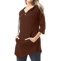 Gocheaper Women's Sexy V-Neck Pure-Color Sweater Fashion Pocket T-Shirt Blouse(Coffee,L=US: 8)