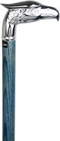 Blue Chrome Plated Eagle Head Handle Walking Cane with Denim Blue Ash Wood Shaft & Silver Collar