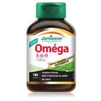 Jamieson Omega 3-6-9 1200mg, No Fishy Aftertaste, 180 softgels