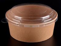 KRAFT PAPER BOWL WITH LID - PE COATED WATER &OIL RESISTANT - TAKEOUT - CASE of 300 (24 oz - 750 ml)
