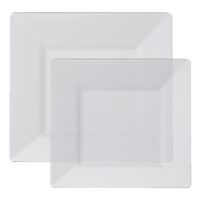 Posh Party Supplies Fancy Square Clear Plastic Plate Combo for 20 Settings | 20 9.5" Dinner Plates | 20 6.5" Salad Plates | 40 Piece Set