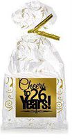 CakeSupplyShop Item#026CTC 26th Birthday/Anniversary Cheers Metallic Gold & Gold Swirl Party Favor Bags with Twist Ties